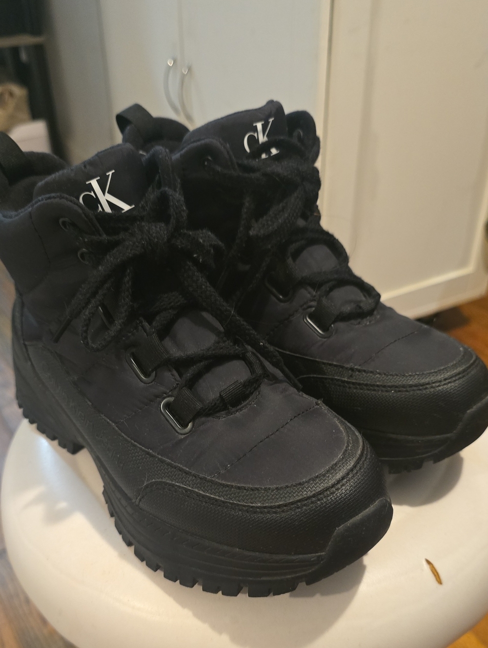Calvin Klein Kids Black Quilted Lace-Up Winter Boots